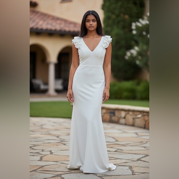 Ekaliy Dresses & Skirts - Ekaliy - NWT - Elegant White Ruffle Sleeve Dress